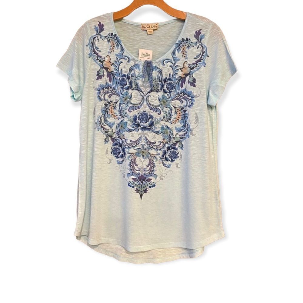 Turquoise NWT Sz S Turquoise Paisley Ocean Casual Lace Up Top